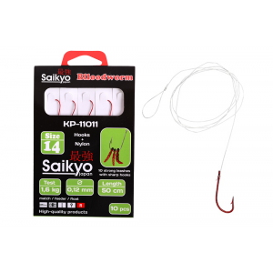 Крючки Saikyo KP-11011 Blloodworm Red  №14 (10шт) c повод.