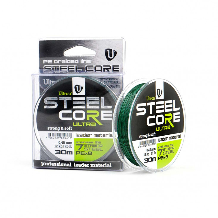 Поводковый материал ULTRON Steel Core, 30 м (Ultra 0,40 мм, 12 кг, 30 м, хаки)